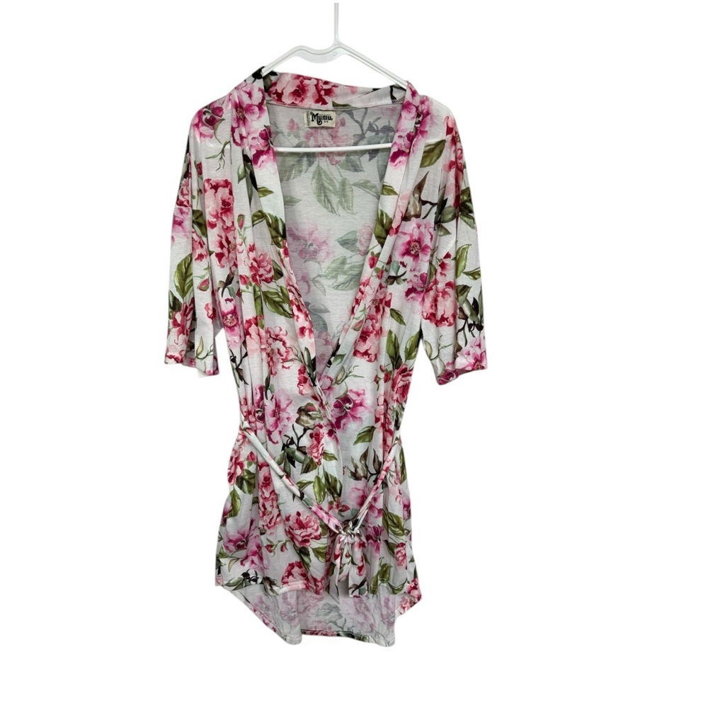 Show Me Your MuMu Pink and Green Floral Short Robe, One Size